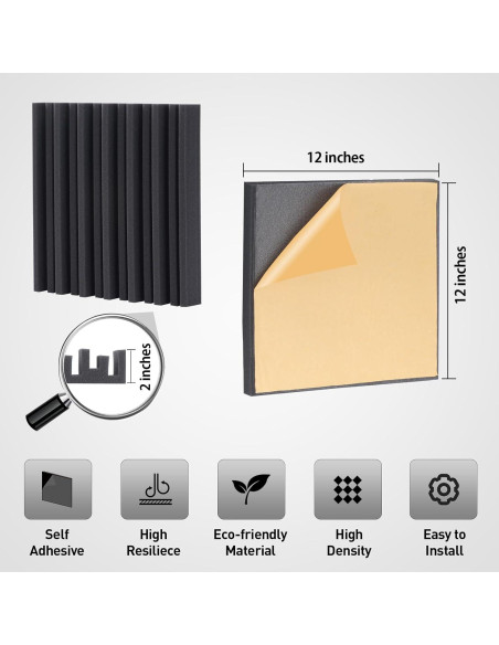 Paquete de 12 Paneles Acústicos HERTBER 30x30 cm Insonorización Paquete de 12 Paneles Acústicos HERTBER 30x30 cm Insonorización