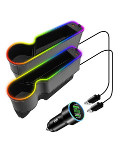 Organizador de espacio entre asientos de coche Keketuohai con cargador rápido USB-C y luces LED