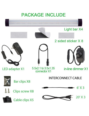 Kit de Iluminación LED Bajo Gabinete AIBOO 4 Paneles 12V