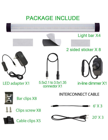 Kit de Iluminación LED Bajo Gabinete AIBOO 4 Paneles 12V