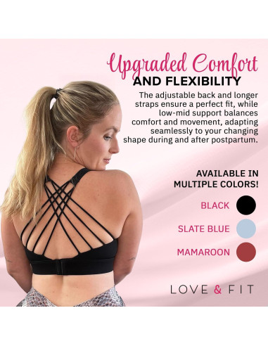 Sostenedor Deportivo de Lactancia Love and Fit Espalda Cruzada - Soporte Bajo-Medio, Banda Gruesa