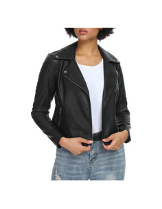 Chaqueta de Cuero Sintético para Mujer Fahsyee XX-Large Negra