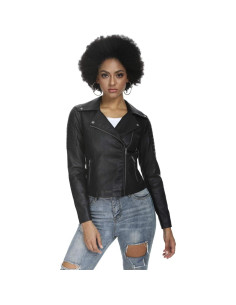 Chaqueta de Cuero Sintético para Mujer Fahsyee XX-Large Negra 2