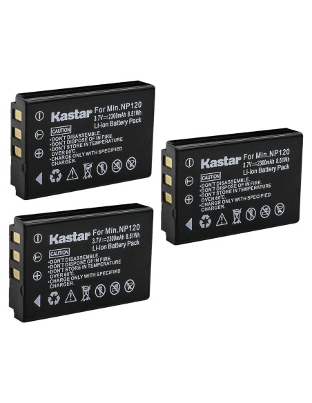 Kastar Paquete de 3 Baterías Recargables NP-120 para Cámara
