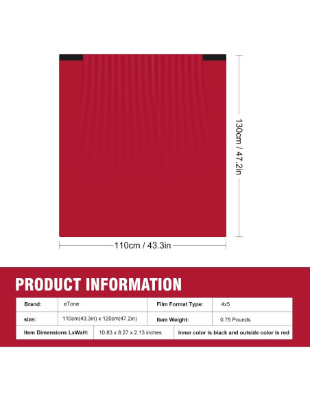Capucha Profesional eTone 4x5 Tela Oscura Roja Negra 110x120cm Capucha Profesional eTone 4x5 Tela Oscura Roja Negra 110x120cm