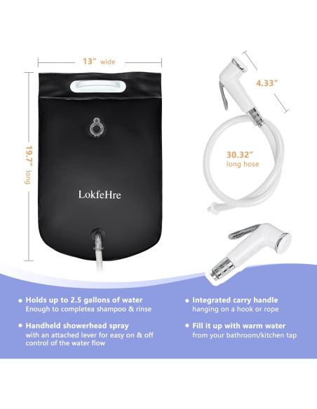 Bolsa de Agua para Ducha LOKFEHRE 9.46L para Cama