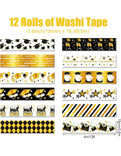 Juego de 12 Rollos de Cinta Washi de Graduación Resflyar 5m 2