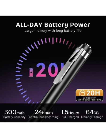 Cámara de Pluma DTCRCH 64GB 1080P HD para Seguridad