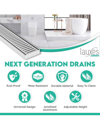 Desagüe Lineal Lauxes 30.48 cm Aluminio Ajustable Plata Seda