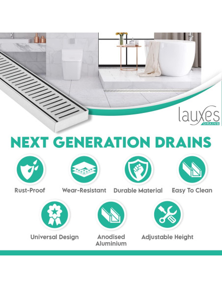 Desagüe Lineal Lauxes 30.48 cm Aluminio Ajustable Plata Seda