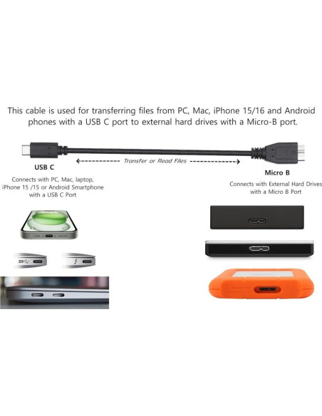 Cable USB C a Micro-B 0.91m para Discos Duros Externos