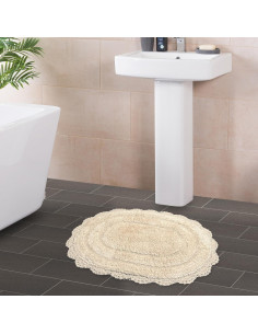 Alfombra de baño ovalada Chardin Home 100% algodón marfil 43x61 cm 2