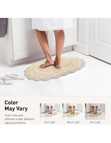 Alfombra de baño ovalada Chardin Home 100% algodón marfil 43x61 cm