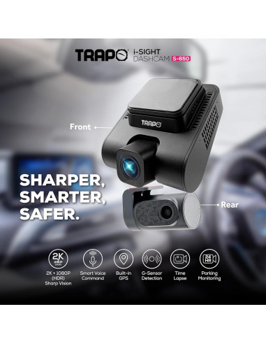 Cámara Dash Trapo S650 Doble Lente 2K HDR GPS Wi-Fi