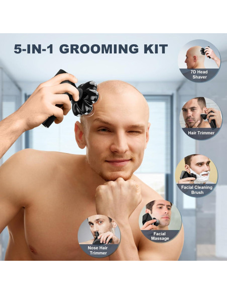 Afeitadora eléctrica Hexus para hombres calvos IPX7 5 en 1