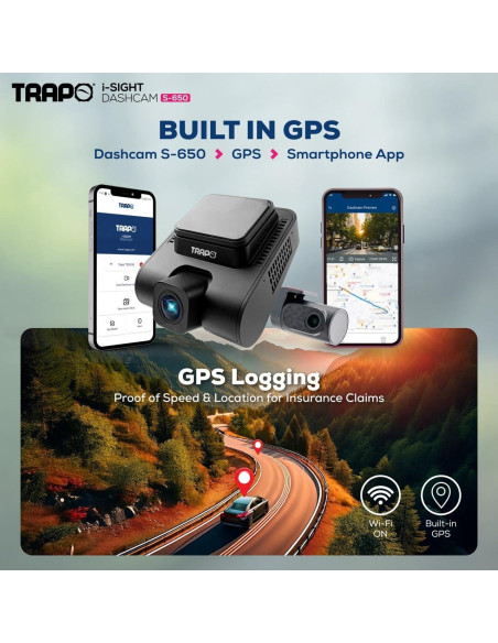 Cámara Dash Trapo S650 Doble Lente 2K HDR GPS Wi-Fi
