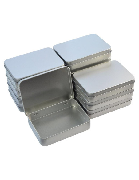 12 Cajas de Lata Rectangulares Wobe con Bisagra 11.4x8.4x2.3 cm