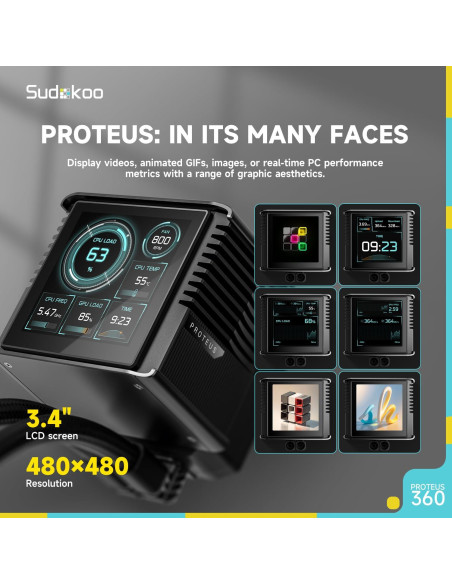 Enfriador de CPU Líquido AIO Sudokoo PROTEUS 360mm LCD