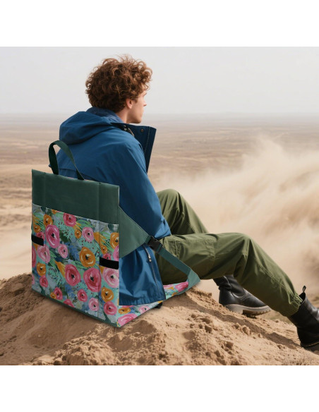 Cojín de Asiento Plegable JLDTOP Floral Verde con Respaldo