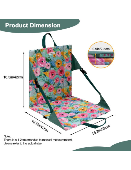 Cojín de Asiento Plegable JLDTOP Floral Verde con Respaldo