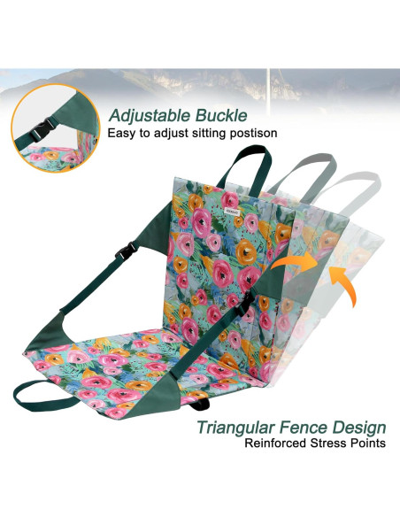 Cojín de Asiento Plegable JLDTOP Floral Verde con Respaldo