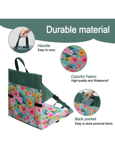 Cojín de Asiento Plegable JLDTOP Floral Verde con Respaldo
