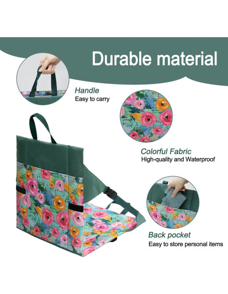 Cojín de Asiento Plegable JLDTOP Floral Verde con Respaldo