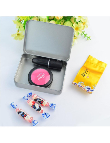 12 Cajas de Lata Rectangulares Wobe con Bisagra 11.4x8.4x2.3 cm