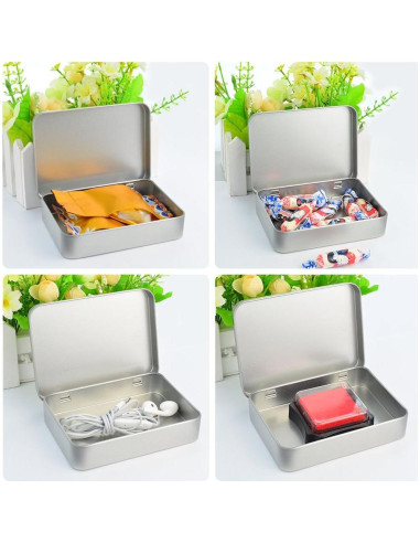 12 Cajas de Lata Rectangulares Wobe con Bisagra 11.4x8.4x2.3 cm