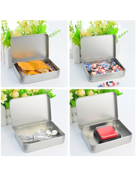 12 Cajas de Lata Rectangulares Wobe con Bisagra 11.4x8.4x2.3 cm