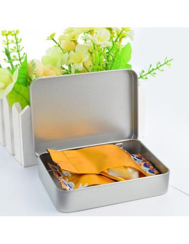 12 Cajas de Lata Rectangulares Wobe con Bisagra 11.4x8.4x2.3 cm