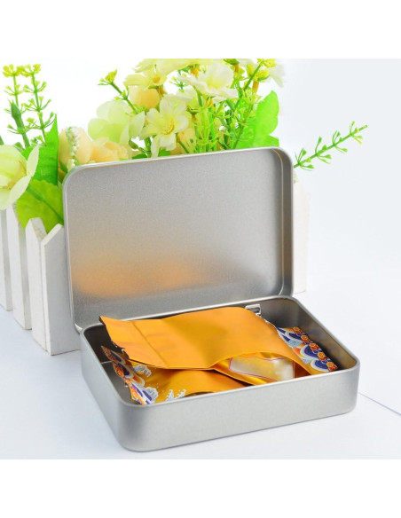 12 Cajas de Lata Rectangulares Wobe con Bisagra 11.4x8.4x2.3 cm