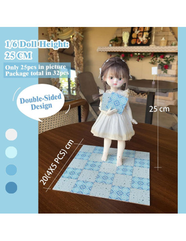 Azulejos de Suelo para Casa de Muñecas Halandar 32pcs Doble Cara