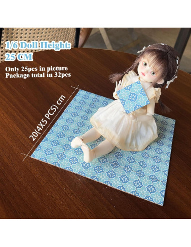 Azulejos de Suelo para Casa de Muñecas Halandar 32pcs Doble Cara