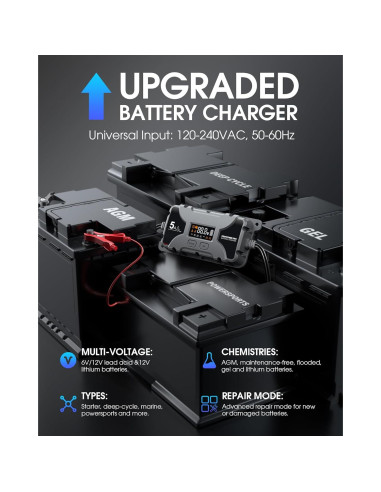 Cargador de Batería 5A FirstPower Pro 12V 6V con Pantalla LCD