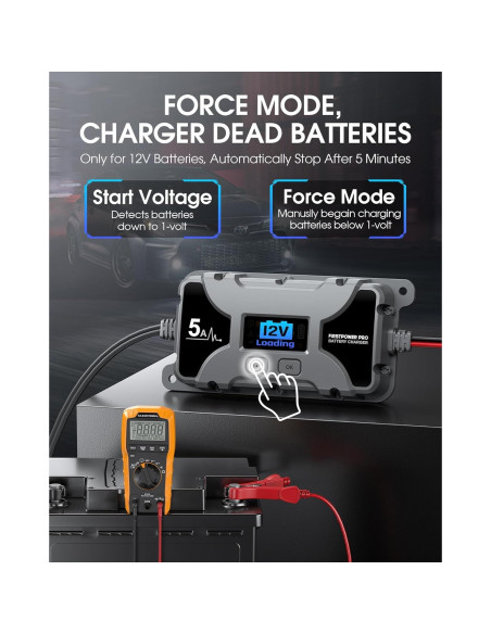 Cargador de Batería 5A FirstPower Pro 12V 6V con Pantalla LCD