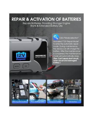 Cargador de Batería 5A FirstPower Pro 12V 6V con Pantalla LCD