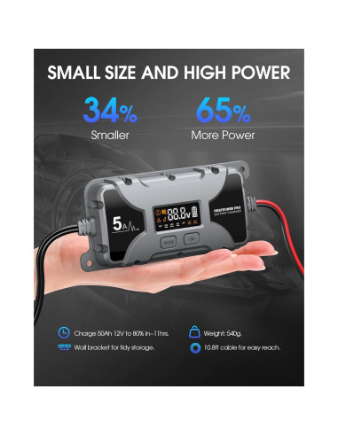 Cargador de Batería 5A FirstPower Pro 12V 6V con Pantalla LCD
