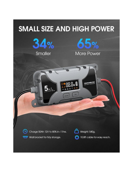 Cargador de Batería 5A FirstPower Pro 12V 6V con Pantalla LCD
