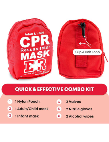 Kit de RCP Ever Ready First Aid - 2 Máscaras, Guantes y Alcohol
