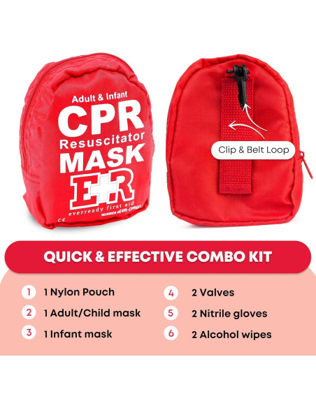 Kit de RCP Ever Ready First Aid - 2 Máscaras, Guantes y Alcohol