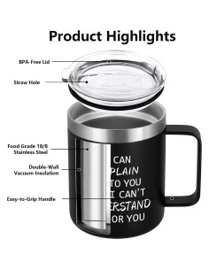 Taza de Café Acero Inoxidable Qtencas 12 OZ Negra para Ingenieros 2