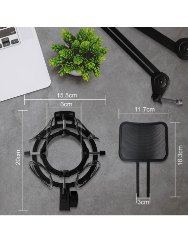 Soporte de micrófono universal con filtro antipop - Negro