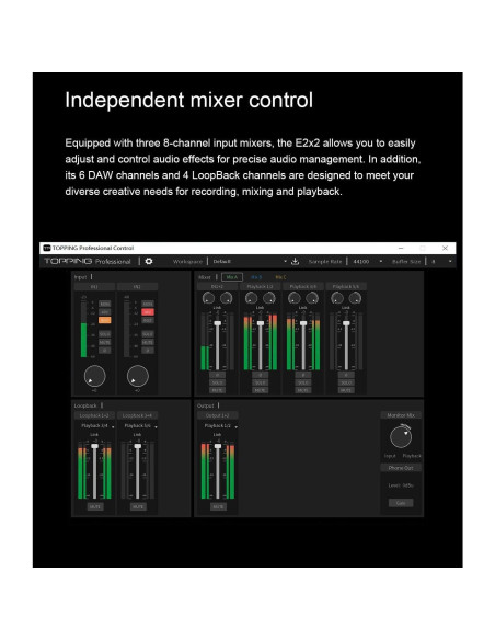 Interfaz de Audio USB Topping E2X2 - Mezclador Profesional Negro