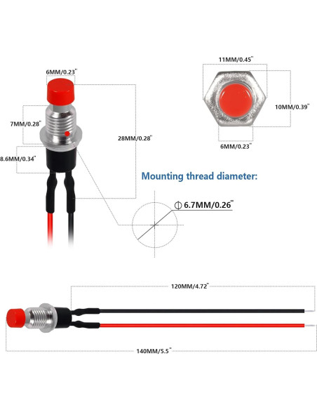 Interruptor de Botón Momentáneo VEXUNGA 12 Piezas 250V 1A