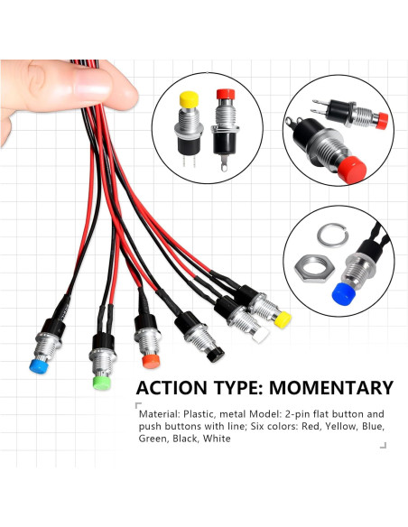Interruptor de Botón Momentáneo VEXUNGA 12 Piezas 250V 1A