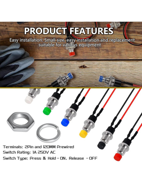 Interruptor de Botón Momentáneo VEXUNGA 12 Piezas 250V 1A