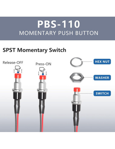 Interruptor de Botón Momentáneo VEXUNGA 12 Piezas 250V 1A