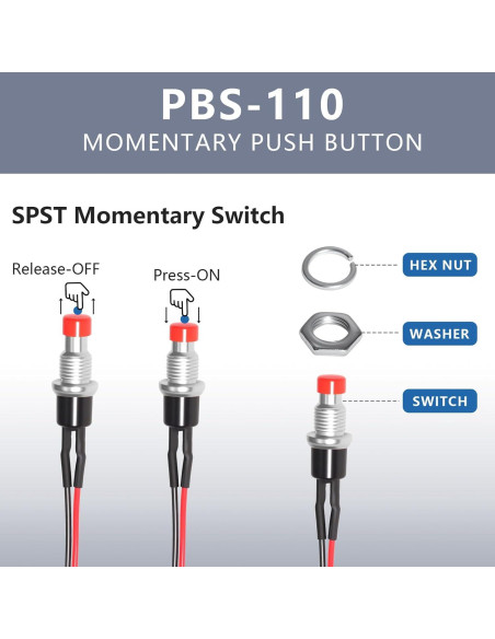 Interruptor de Botón Momentáneo VEXUNGA 12 Piezas 250V 1A