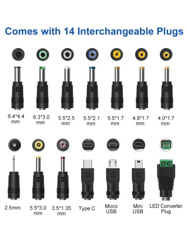 Cable de Alimentación DC 5V LANMU con 14 Adaptadores Intercambiables